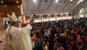 Cardinal Orlando Beltran Quevedo blesses Catholics after celebrating a Mass in Cotabato on Oct. 11, 2024.