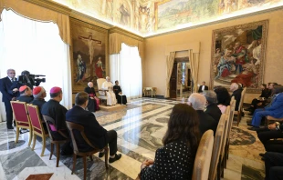Pope Leo XIV meets with the leadership and staff of Caritas Internationalis, the Church’s global charitable network operating in more than 200 countries, on Nov. 21, 2025, at the Vatican. Credit: Vatican Media