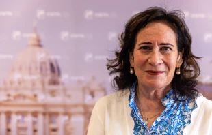 Catherine Miles-Flynn, who has served as director of Christian formation for the Apostolic Vicariate of Southern Arabia for twenty years, spoke at an EWTN news conference on Sept. 26, 2025. Credit: Daniel Ibanez/EWTN