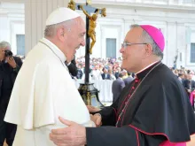  Pope Francis greets Archbishop Charles J. Chaput of the Archdiocese of Philadelphia, Pennsylvania in Vatican City during the Wednesday general audience in St. Peter's Sq  