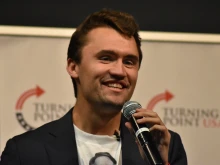 Charlie Kirk, the founder of Turning Point USA and a vocal evangelical Christian who was assassinated on Sept. 10, 2025, speaking at an event in Texas in 2018.