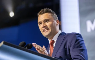 Turning Point USA CEO Charlie Kirk speaks at the Republican National Convention on July 15, 2024, in Milwaukee. Credit: Maxim Elramsisy/Shutterstock