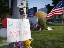 A makeshift memorial is seen at Timpanogos Regional Hospital in honor of political activist Charlie Kirk on Sept. 11, 2025, in Orem, Utah.