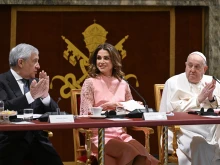 Queen Rania Al Abdullah speaks along with other world leaders at the Children’s Rights Summit on Feb. 3, 2025, at the Vatican.