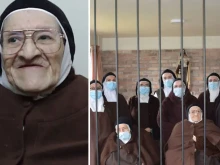 Sister Francisca Teresa (left). The nun with her Carmelite sisters (right).