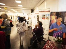 Visitors check out the exhibit on Eucharistic miracles at Christ the King Church near Hollywood on June 11, the day it opened.