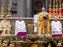 Pope Leo XIV celebrates Christmas Mass during the Night in a packed St. Peter's Basilica on Dec. 24, 2025.