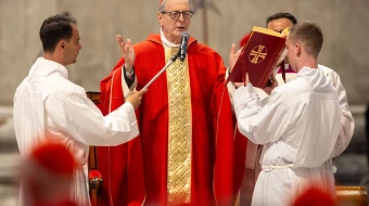 The priests’ release was credited in part to Cardinal Claudio Gugerotti, prefect of the Dicastery for the Eastern Churches, pictured here celebrating the seventh Novendiales Mass for Pope Francis on May 2, 2025.