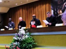 The leaders of the Symposium of African and European Bishops deliver their opening remarks on Feb. 13, 2012