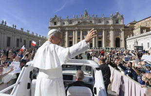 Pope Leo XIV greets those gathered for the Jubilee of Consecrated Life Mass in St. Peter’s Square on Oct. 9, 2025, at the Vatican. Credit: Vatican Media