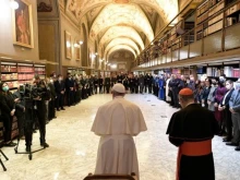Pope Francis inaugurates the new art gallery at the Vatican Apostolic Library, Nov. 5, 2021.