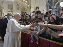 Pope Francis at the general audience in Paul VI Hall on March 2, 2022.
