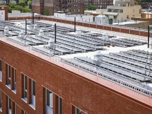 Solar panels on the affordable housing Bishop Valero Residence in Astoria, Queens.