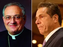 Left: Bishop Nicholas DiMarzio of Brooklyn. CNA file photo / Right: New York Gov. Andrew Cuomo, pictured in 2016. Credit: a kat/Shutterstock