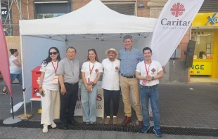 Cardinal Tarcisio Isao Kikuchi (second from left) with Caritas Internationalis Secretary General Alistair Dutton (second from right) and Caritas Youth delegates during the Jubilee of Youth in Rome on July 29, 2025. Credit: Kristina Millare/CNA