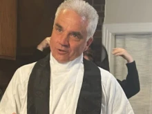 Father Bill Kuchinsky prepares to say the funeral Mass for the unbaptized children for the remains of the 115 aborted babies in Washington, D.C. on March 28, 2022.