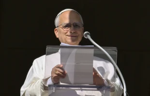 Pope Leo XIV prays the Angelus prayer on the solemnity of the Immaculate Conception on Dec. 8, 2025. Credit: Vatican Media