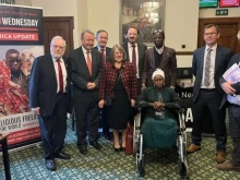 Margaret and Dominic Attah with Lord Alton and other parliamentarians on # RedWednesday 2023.