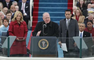 Cardinal Timothy Dolan delivers remarks on the West Front of the U.S. Capitol at the January 20, 2017 inauguration ceremony of Donald Trump.   Alex Wong/Getty Images