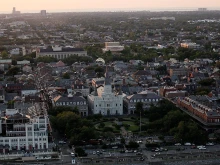 The St. Louis Cathedral and Jackson Square are seen at sunset near the French Quarter in downtown New Orleans on April 10, 2010.