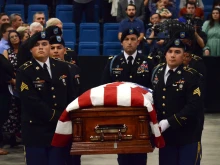 The Diocese of Wichita held a funeral vigil and rosary for Father Emil Kapaun on Tuesday, Sept. 28, at Hartman Arena in Park City, Kansas.