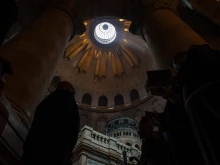 A view of the edicule and the oculus of the Basilica of the Holy Sepulcher. March 30, 2024.