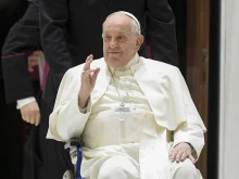 Pope Francis appeared in a wheelchair at his general audience on Feb. 28, 2024.
