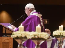 Pope Francis offers Mass in the Megaron Concert Hall in Athens, Greece on Dec. 5, 2021.
