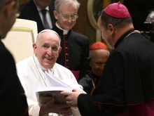 Pope Francis with bishops in the Vatican's Clementine Hall, Sept. 8, 2022