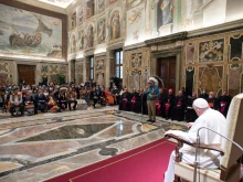 Pope Francis meets Canadian Indigenous leaders at the Vatican on April 1, 2022.