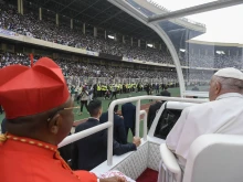 Pope Francis interacted with an energetic crowd of 65,000 young adults and catechists at Martyrs' Stadium in Kinshasa, Democratic Republic of Congo, on Feb. 2, 2023.
