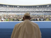Pope Francis interacted with an energetic crowd of 65,000 young adults and catechists at Martyrs' Stadium in Kinshasa, Democratic Republic of Congo, on Feb. 2, 2023.