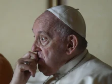 Pope Francis attended a Vatican screening of the 2022 documentary “Freedom on Fire: Ukraine’s Fight for Freedom” on Feb. 24, 2023.