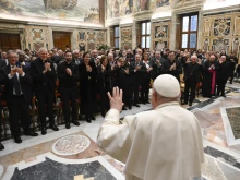 Pope Francis meets with the academic community of the John Paul II Pontifical Theological Institute for Marriage and Family Sciences in the Vatican, Monday, Nov. 25, 2024.