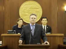 Alaska Governor Mike Dunleavy delivers the State of the State address, Jan. 22, 2019. 