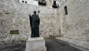 Statue of St. Nicholas, the patron saint of Bari, Italy, at the Pontifical Basilica of St. Nicholas.