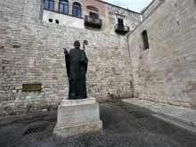 Statue of St. Nicholas, the patron saint of Bari, Italy, at the Pontifical Basilica of St. Nicholas.