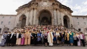 Group photo of Congregation of Jesus (CJ) sisters and Father Arturo Sosa after Mass on Nov. 4, 2025. The CJ and the Institute of the Blessed Virgin Mary (IBVM) have officially merged into one congregation.