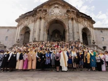 Group photo of Congregation of Jesus (CJ) sisters and Father Arturo Sosa after Mass on Nov. 4, 2025. The CJ and the Institute of the Blessed Virgin Mary (IBVM) have officially merged into one congregation.