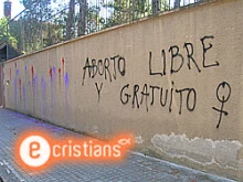 The graffiti sprayed on the wall of E-Cristians headquarters