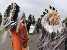 Pope Francis arrives for a meeting with indigenous peoples in Maskwacis, Canada, July 25, 2022.
