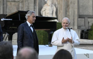 Pope Leo XIV on Friday, Sept. 5, 2025, officially inaugurated the Laudato Si’ Village in Castel Gandolfo with a liturgical celebration highlighting the “vocation” of every person to care for creation, including a performance by Andrea Bocelli. Credit: Vatican Media