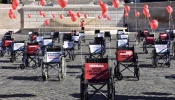 Empty wheelchairs were used during a Nov. 4, 2025, anti-assisted suicide event in Rome.