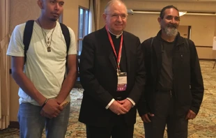 Jose, Archbishop Gomez, and Antonio Mendez at the National V Encuentro on Sept. 22, 2018.   Christine Rousselle/CNA