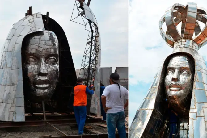 Assembly of the statue of Our Lady of Aparecida.