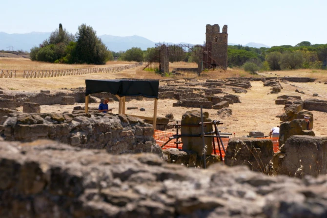 excavation site at Gabii showing the Church tower turned watchtower in the background Photo credit Massimiliano Valenti CNA CNA