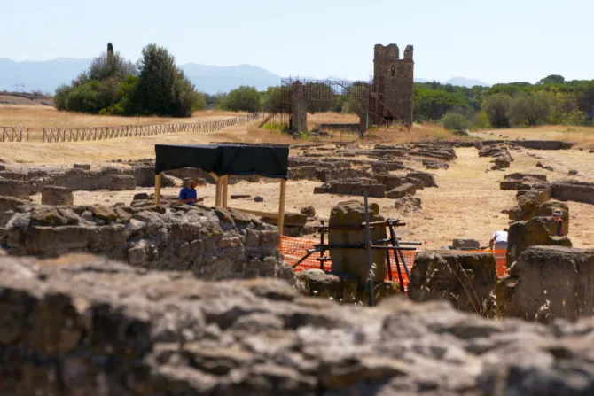 excavation site at Gabii showing the Church tower turned watchtower in the background Photo credit Massimiliano Valenti CNA CNA