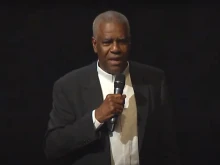 Bishop-elect Jacques Fabre speaks at the Eucharistic Congress in Atlanta in 2017.