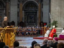 Father Roberto Pasolini, OFM Cap, gives the homily during a two-hour Liturgy of the Lord’s Passion in St. Peter’s Basilica on Good Friday, April 18, 2025.