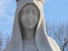Security personnel reported damage to the Our Lady of Fatima statue located outside the Basilica of the National Shrine of the Immaculate Conception in Washington, D.C., Dec. 6, 2021.